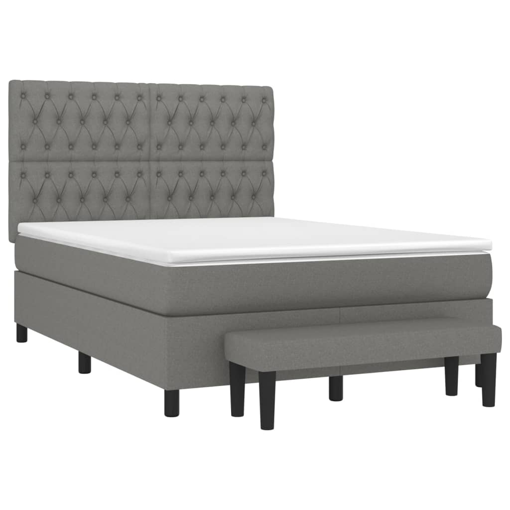 Box Spring Bed with Mattress Dark Grey 137x190 cm Double Fabric