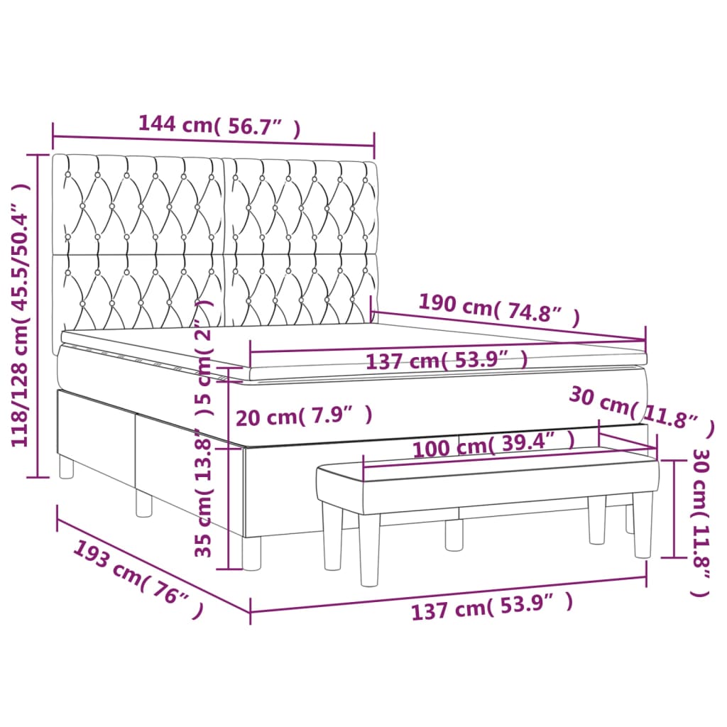 Box Spring Bed with Mattress Dark Grey 137x190 cm Double Fabric