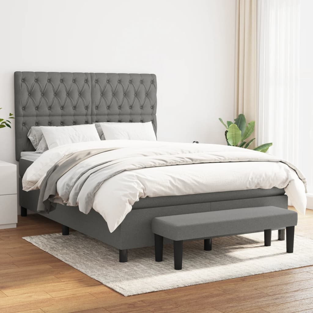 Box Spring Bed with Mattress Dark Grey 137x190 cm Double Fabric