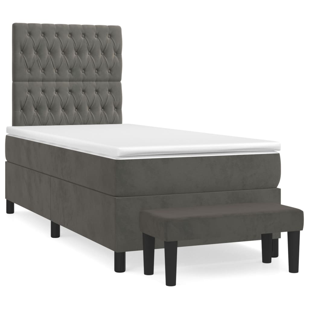 Box Spring Bed with Mattress Dark Grey 107x203 cm King Single Velvet