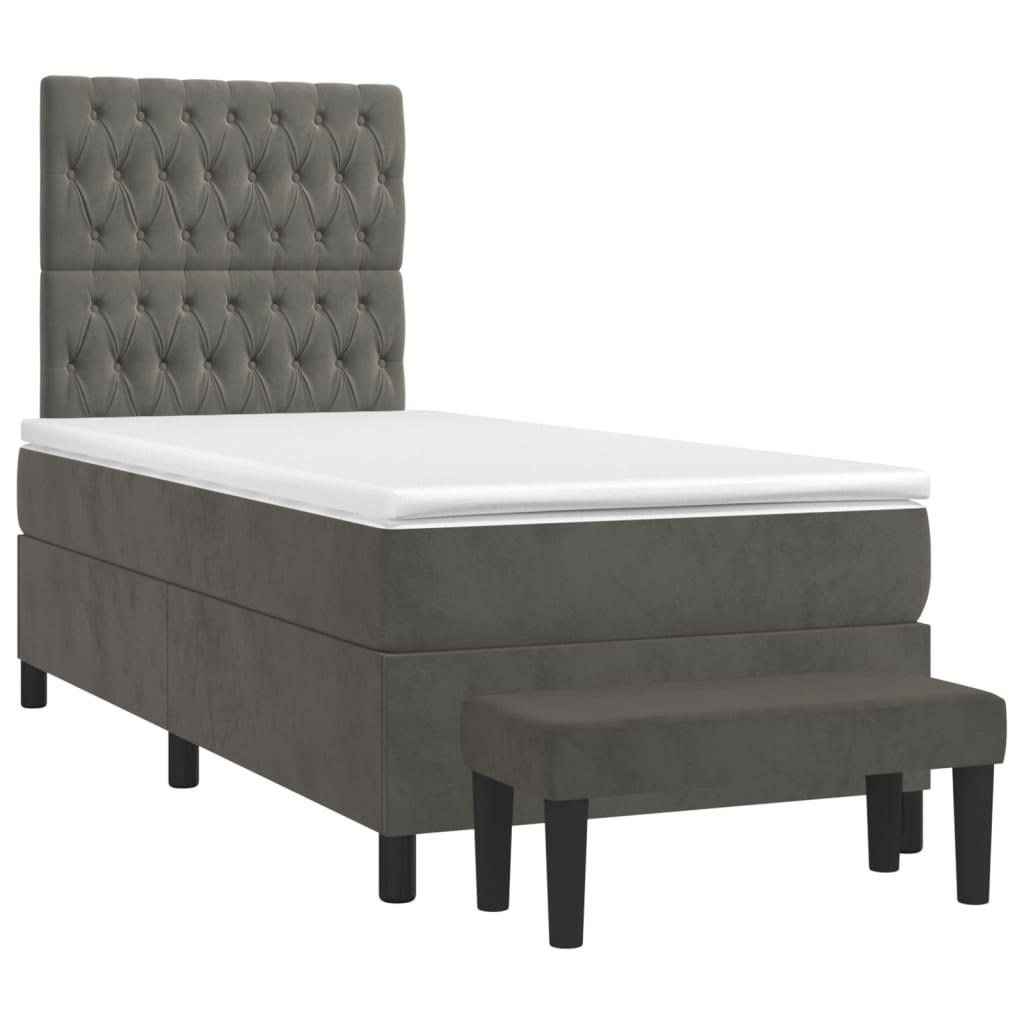 Box Spring Bed with Mattress Dark Grey 107x203 cm King Single Velvet