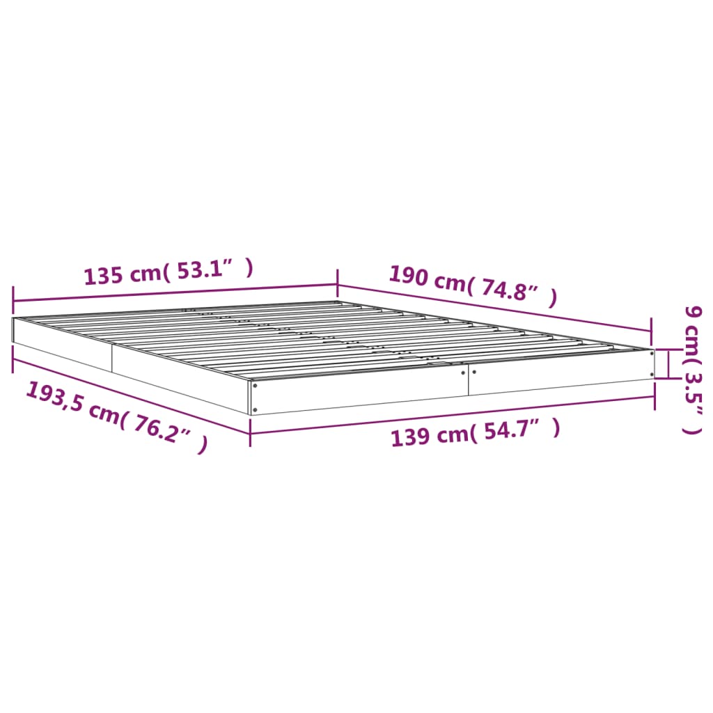Bed Frame without Mattress 135x190 cm Solid Wood Pine