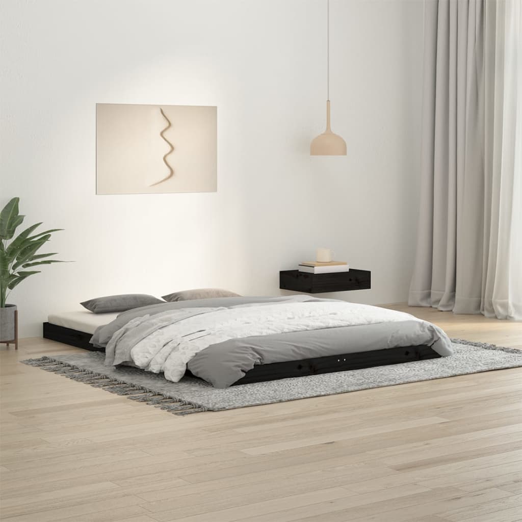 Bed Frame without Mattress Black 135x190 cm Solid Wood Pine