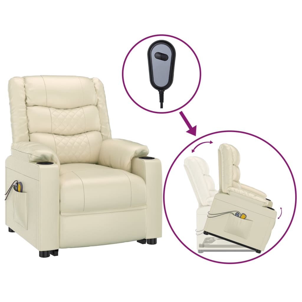 Stand up Massage Chair Cream Faux Leather