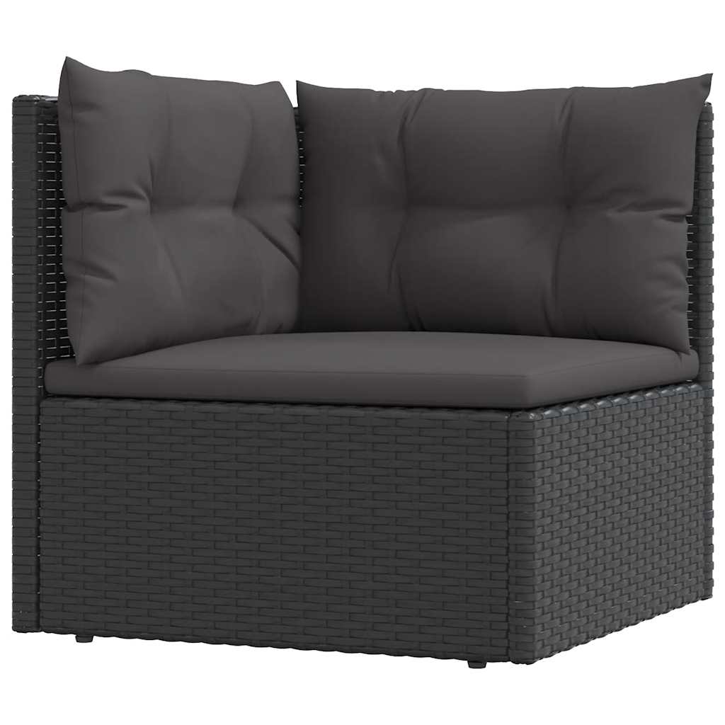 Garden Corner Sofa with Cushions Black Poly Rattan