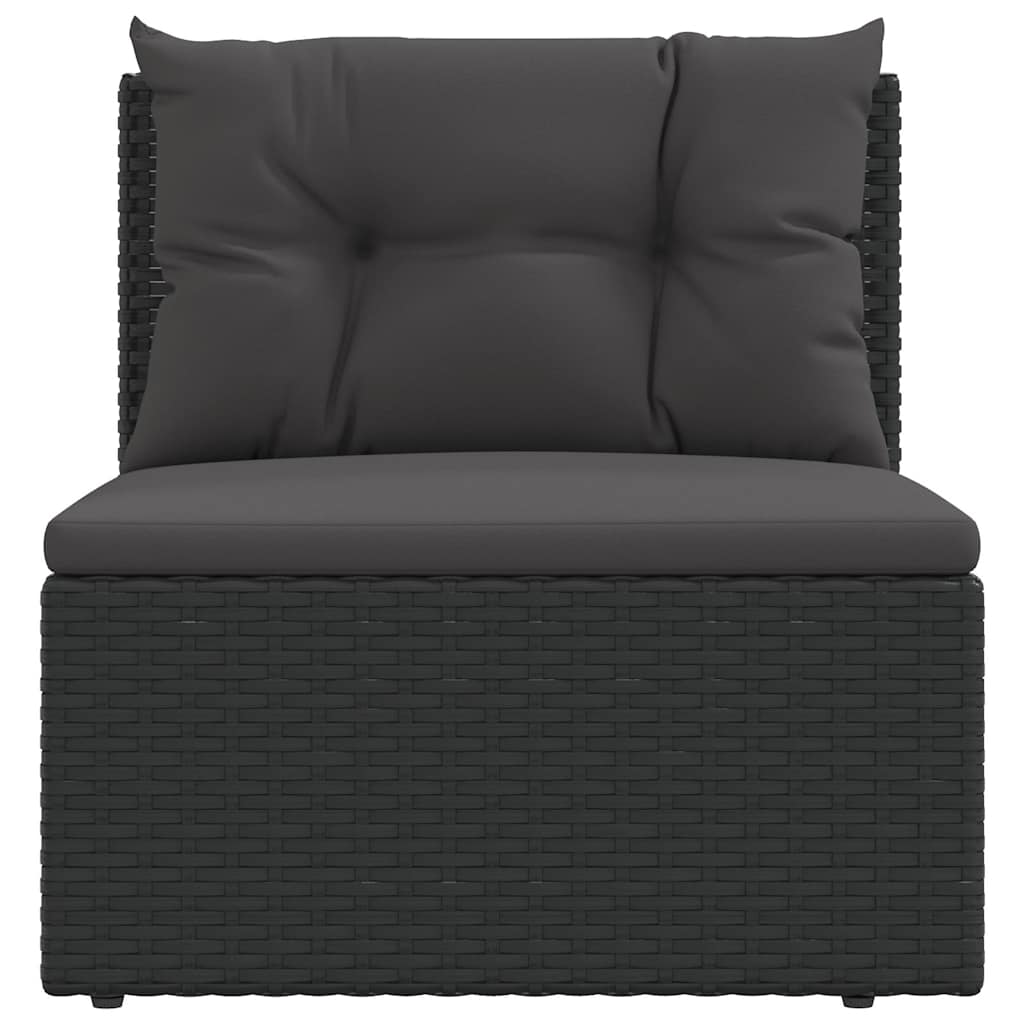 Garden Middle Sofa with Cushions Black Poly Rattan