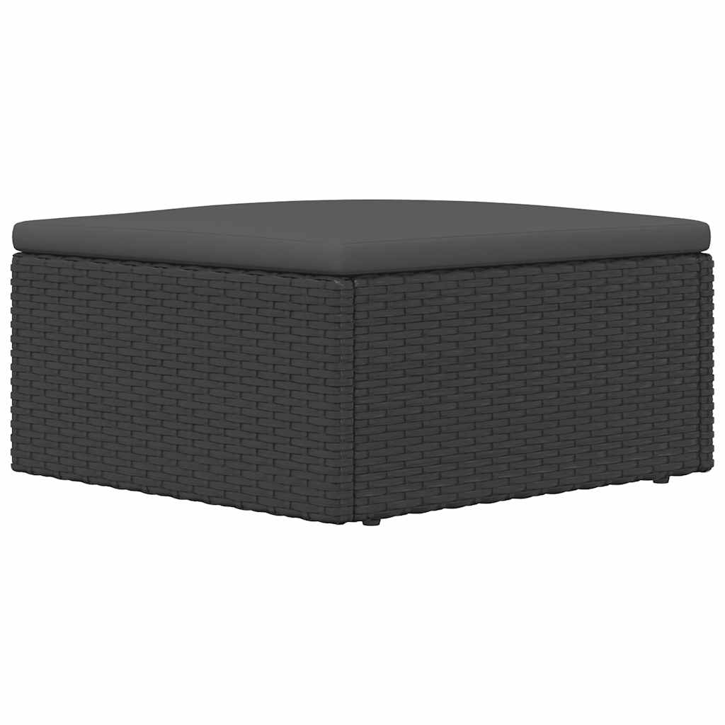 Garden Footstool with Cushion Black Poly Rattan