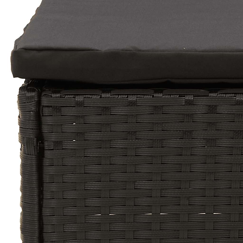 Garden Footstool with Cushion Black Poly Rattan