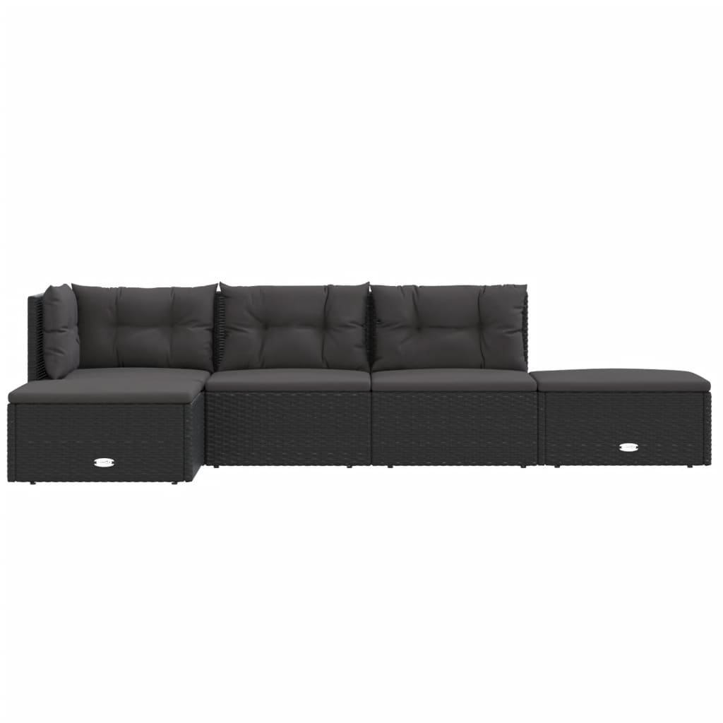 5 Piece Garden Lounge Set with Cushions Black Poly Rattan