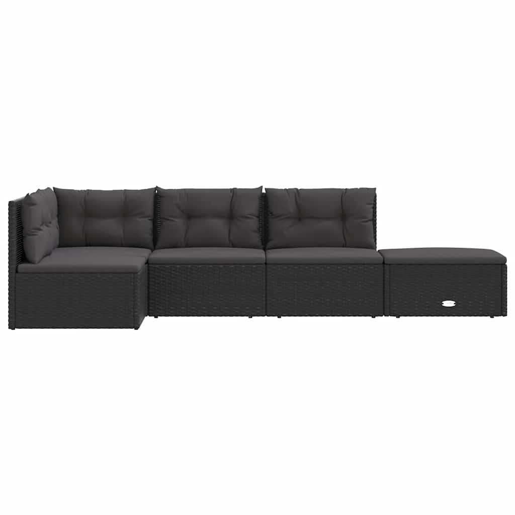 5 Piece Garden Lounge Set with Cushions Black Poly Rattan