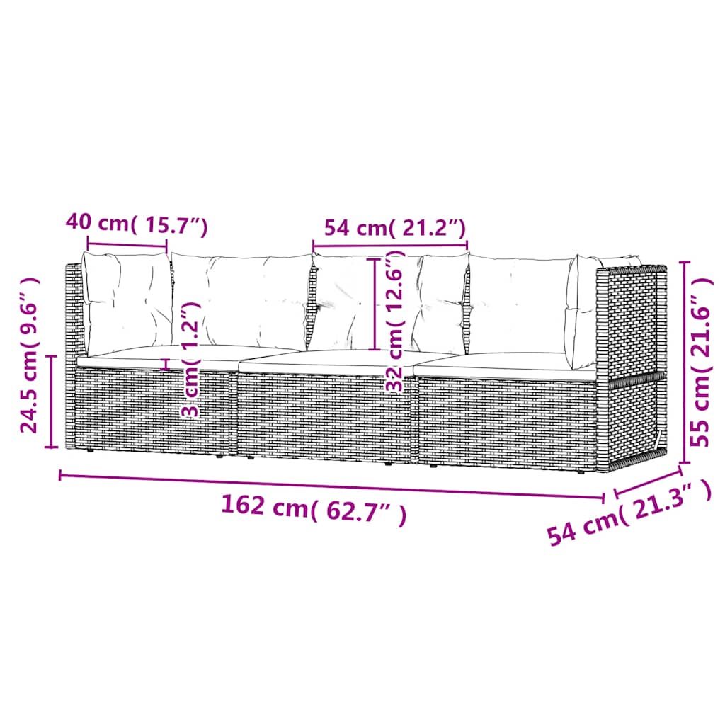 3 Piece Garden Lounge Set with Cushions Black Poly Rattan