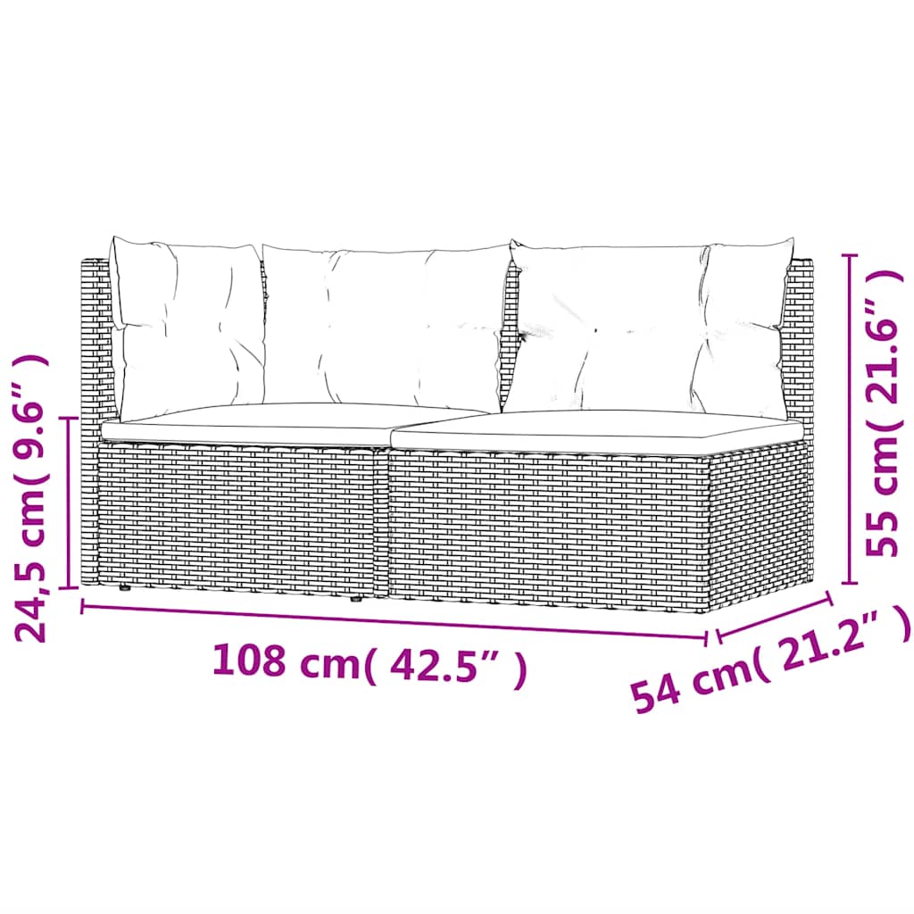 2 Piece Garden Lounge Set with Cushions Grey Poly Rattan