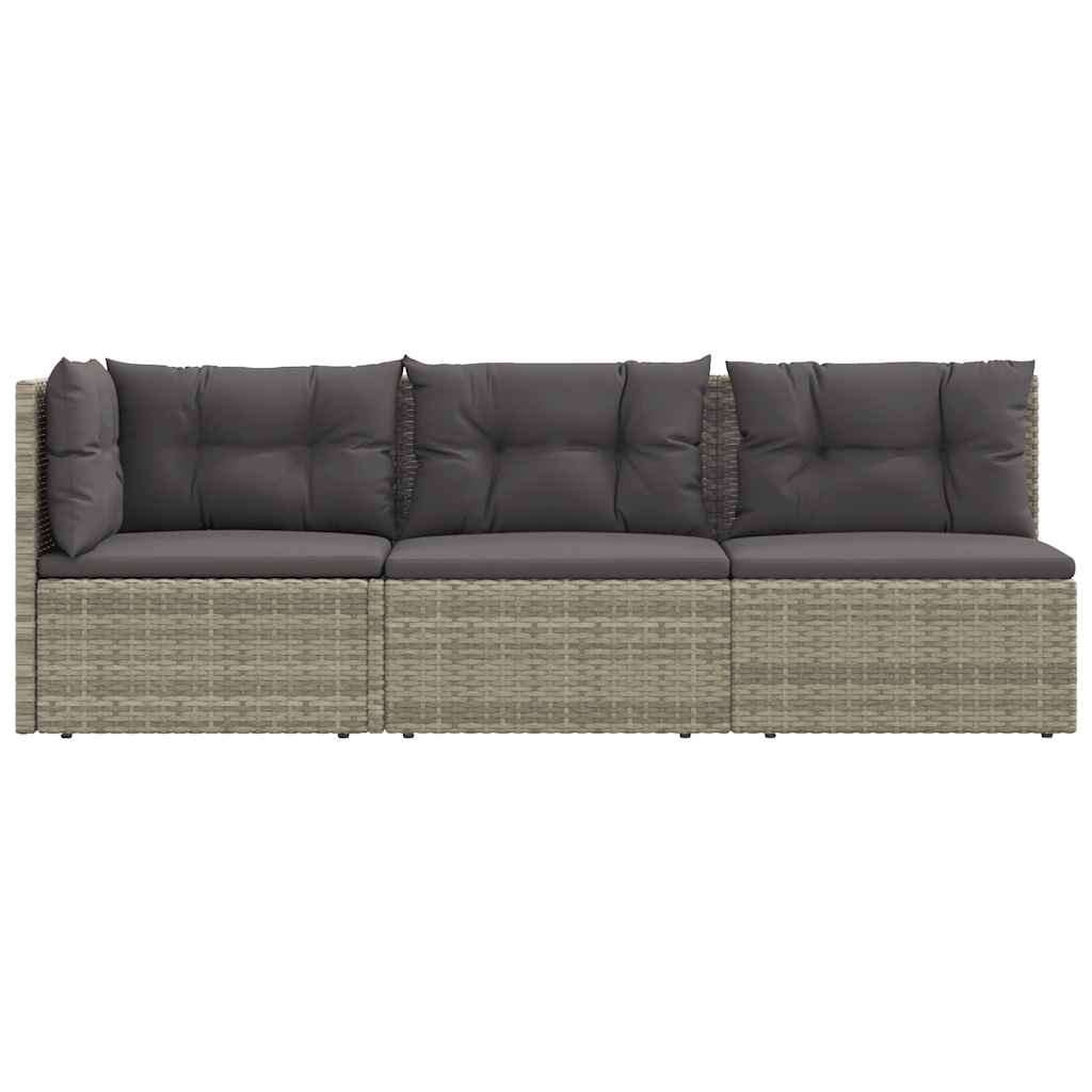 3 Piece Garden Lounge Set with Cushions Grey Poly Rattan