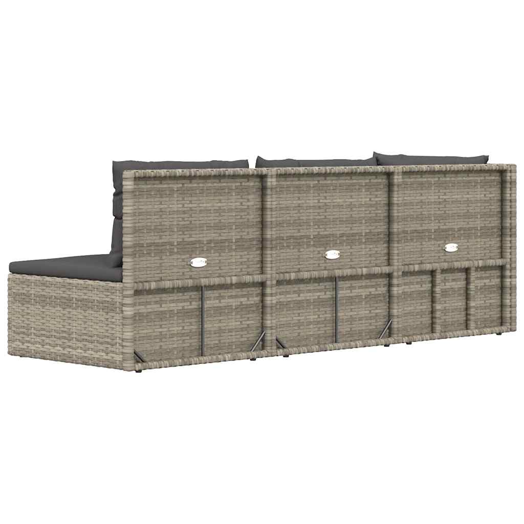 3 Piece Garden Lounge Set with Cushions Grey Poly Rattan
