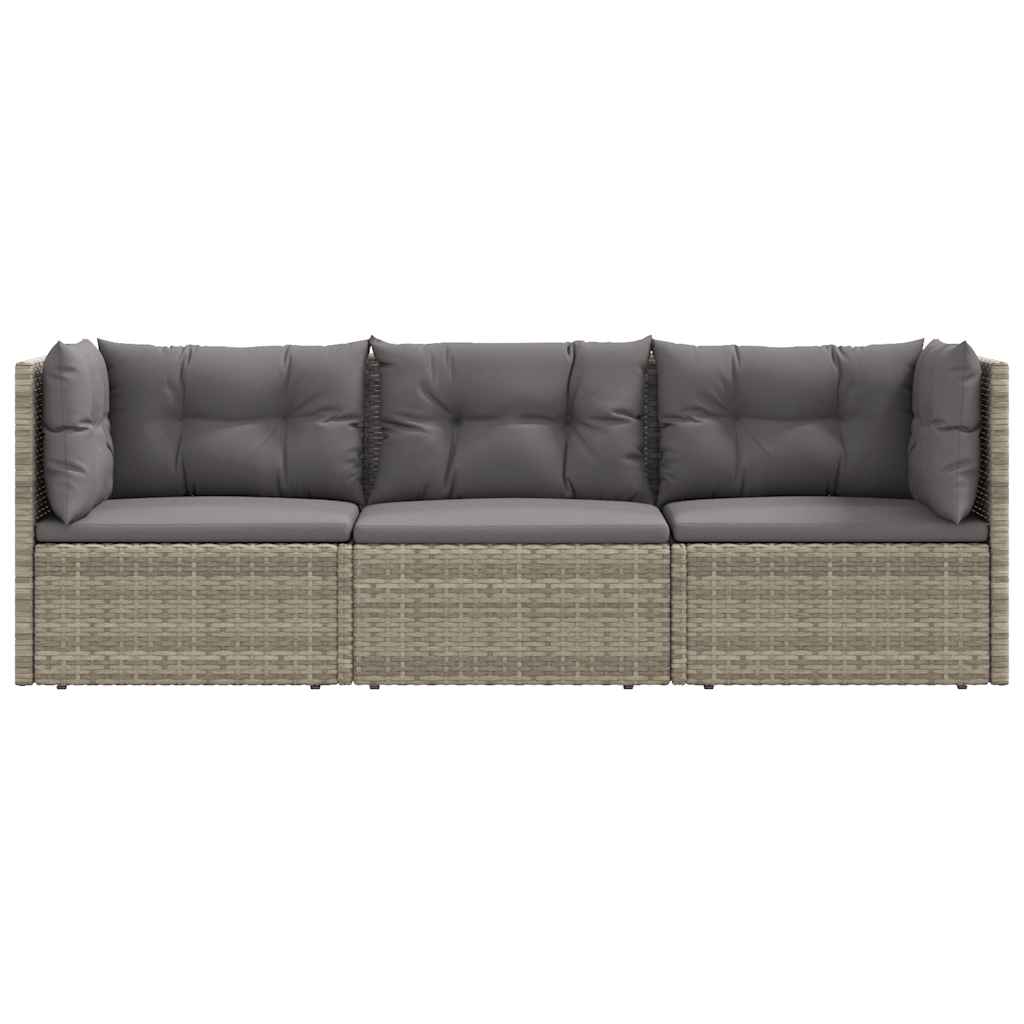 3 Piece Garden Lounge Set with Cushions Grey Poly Rattan