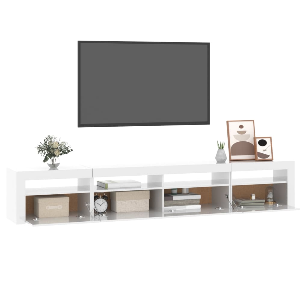 TV Cabinet with LED Lights High Gloss White 240x35x40 cm