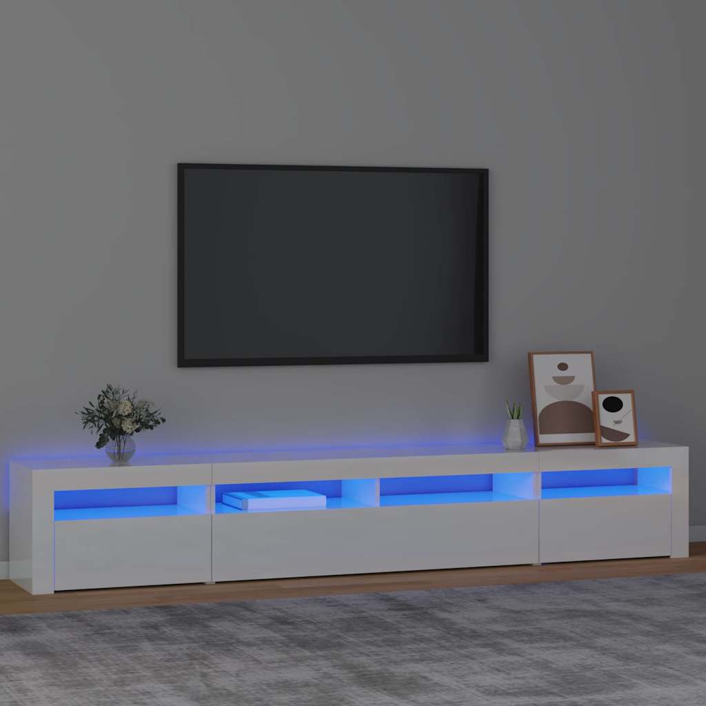 TV Cabinet with LED Lights High Gloss White 240x35x40 cm
