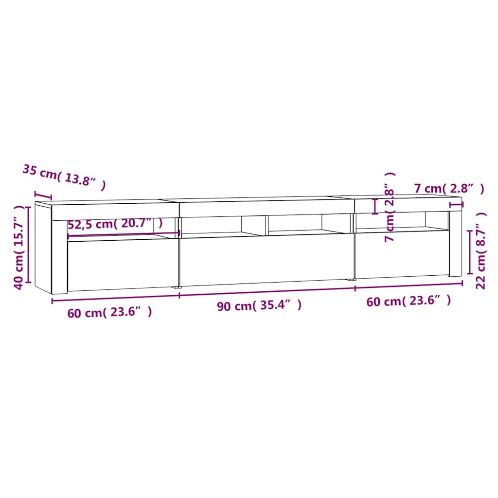TV Cabinet with LED Lights High Gloss White 210x35x40 cm