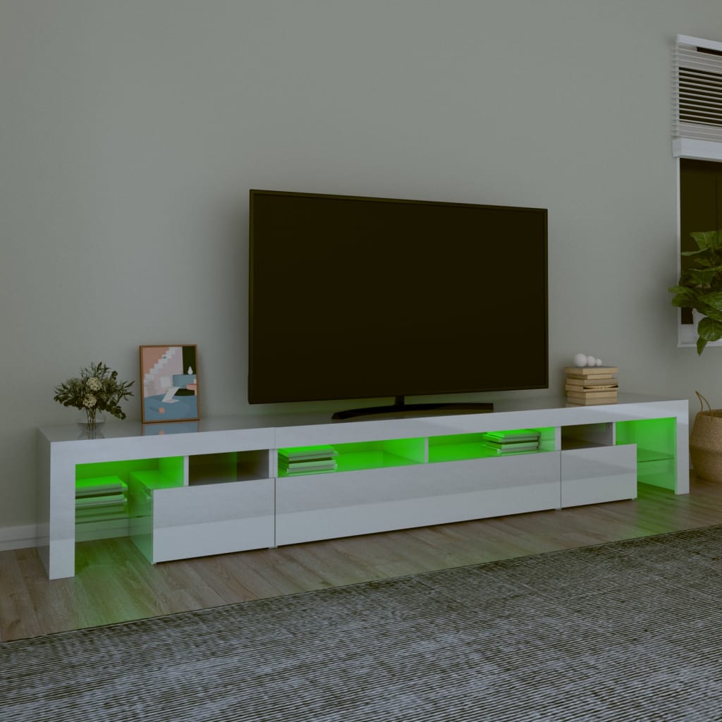 TV Cabinet with LED Lights High Gloss White 260x36.5x40 cm