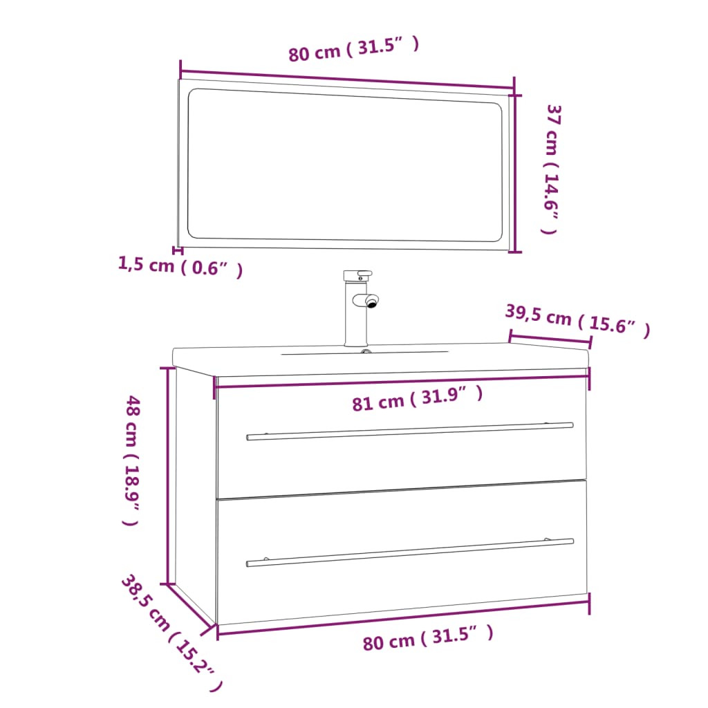 3 Piece Bathroom Furniture Set Black