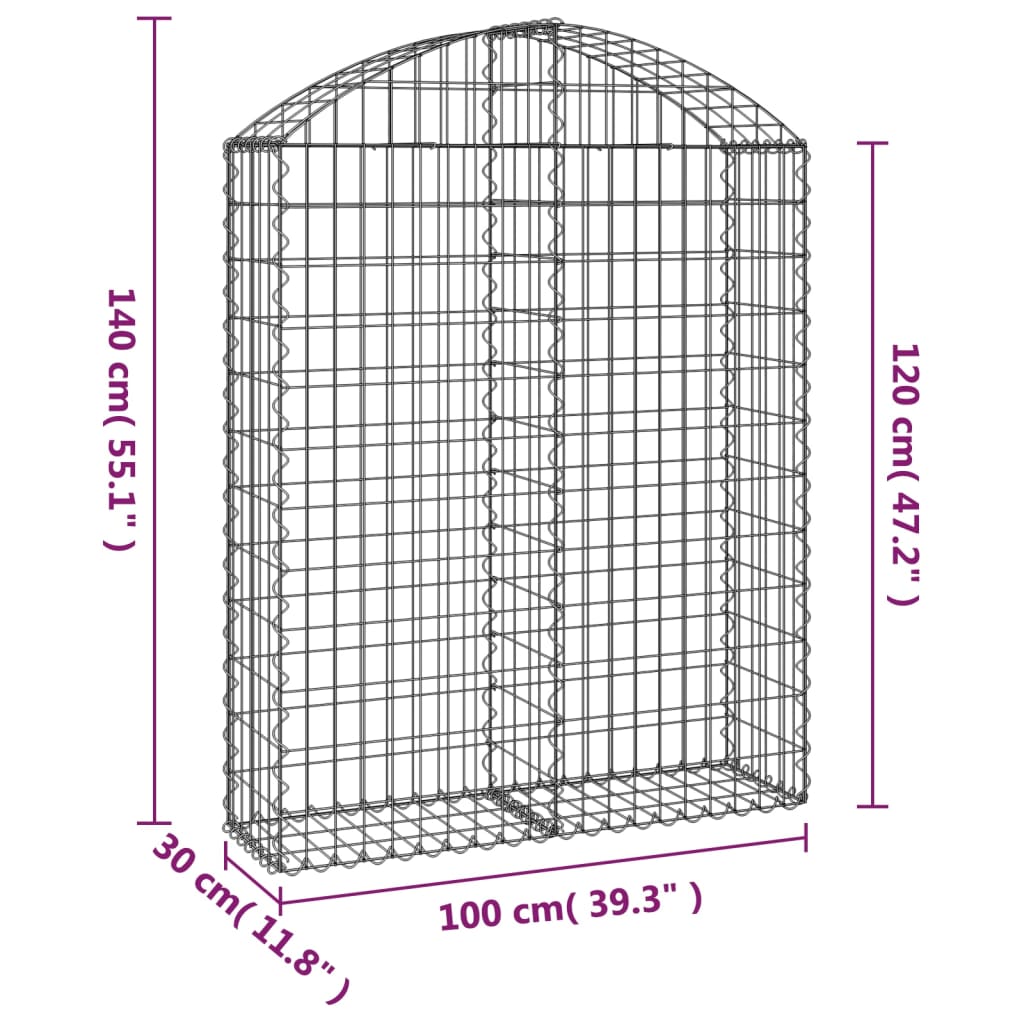 Arched Gabion Basket 100x30x120/140 cm Galvanised Iron