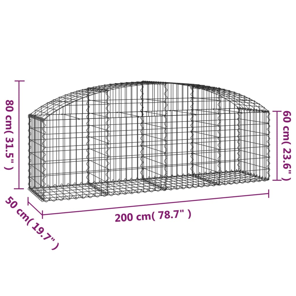 Arched Gabion Basket 200x50x60/80 cm Galvanised Iron