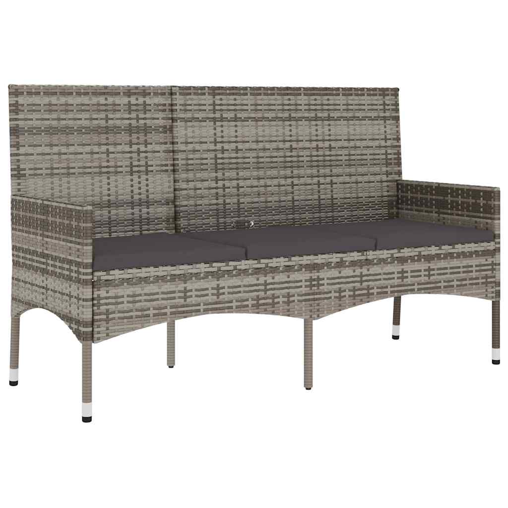 3-Seater Garden Bench with Cushions Grey Poly Rattan