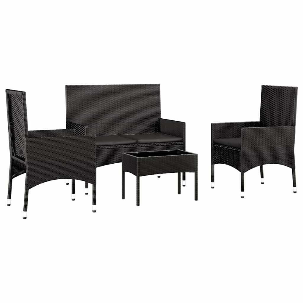 4 Piece Garden Lounge Set with Cushions Black Poly Rattan
