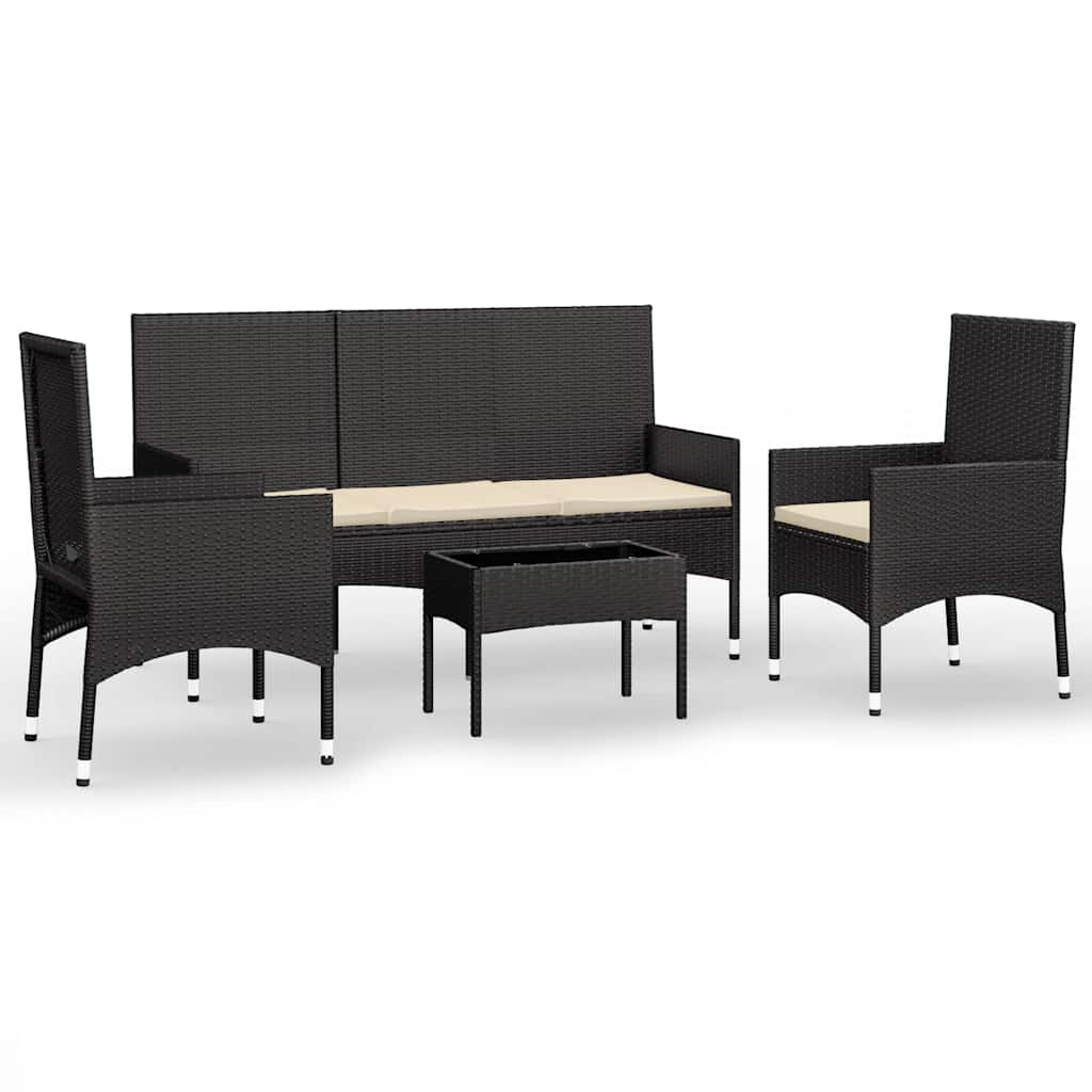 4 Piece Garden Lounge Set with Cushions Black Poly Rattan