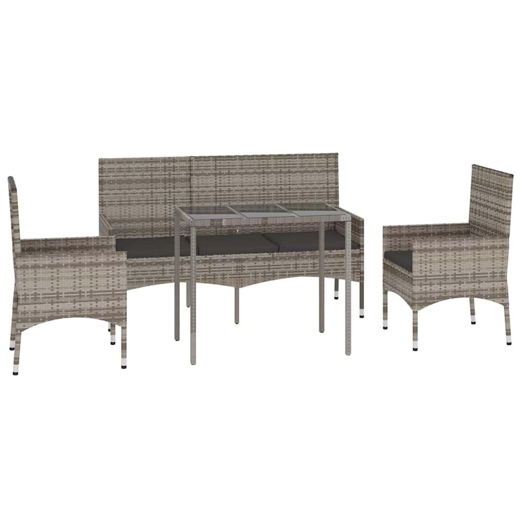 4 Piece Garden Lounge Set with Cushions Grey Poly Rattan
