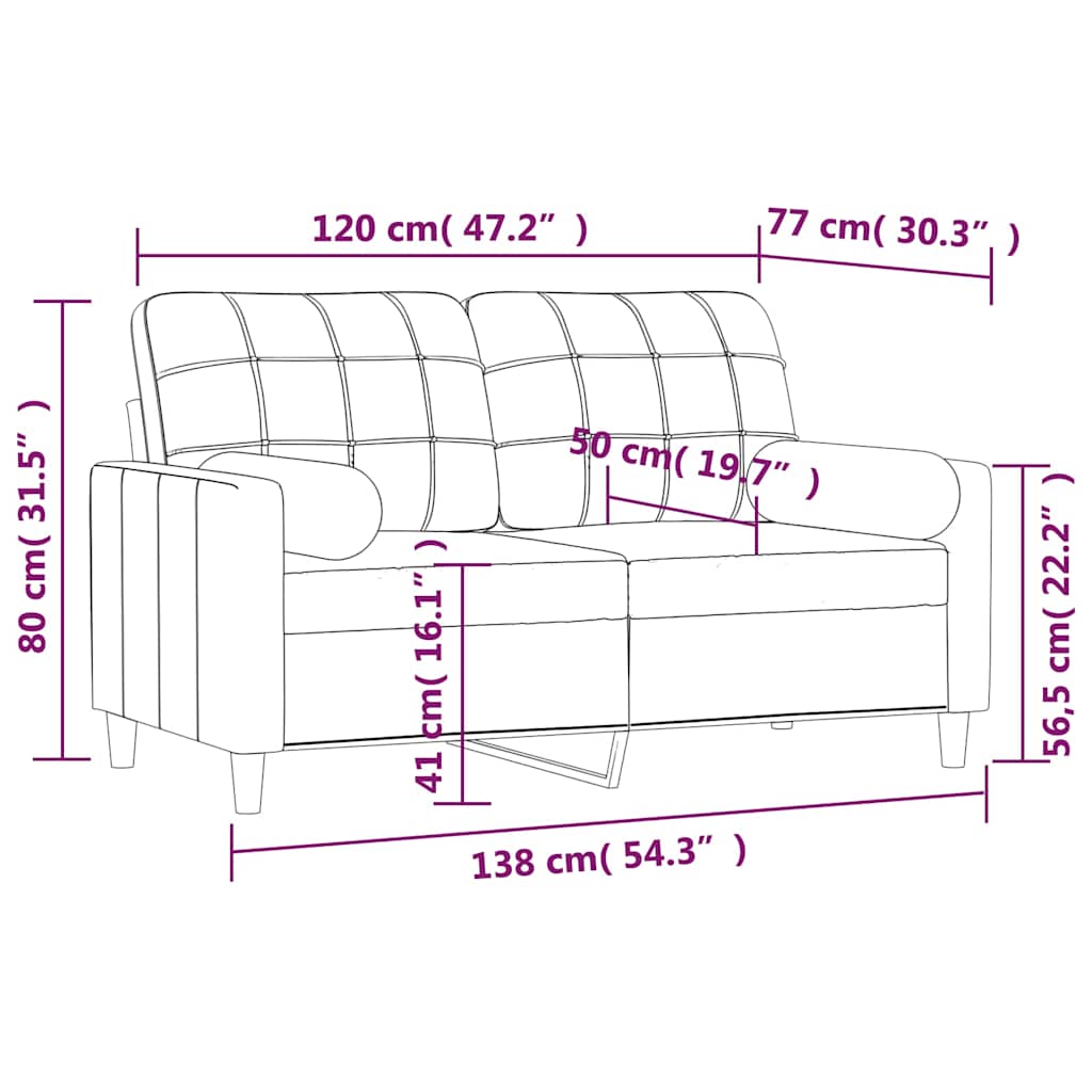 2-Seater Sofa with Pillows&Cushions Dark Grey 120 cm Fabric