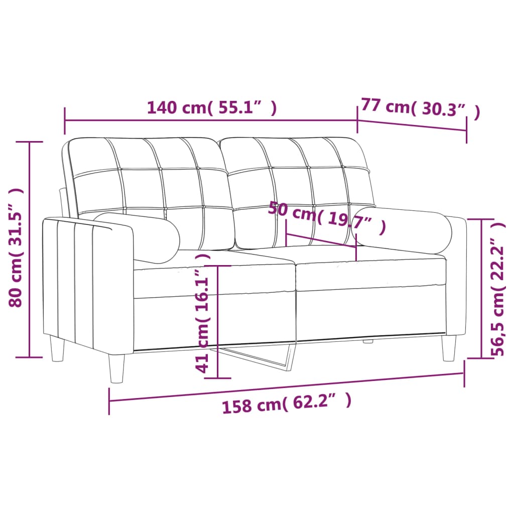 2-Seater Sofa with Pillows&Cushions Cream 140 cm Fabric