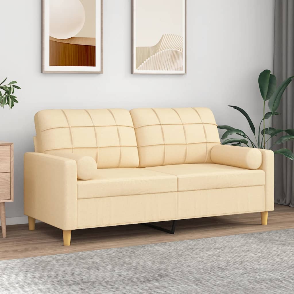2-Seater Sofa with Pillows&Cushions Cream 140 cm Fabric