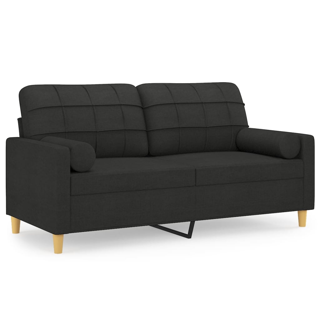 2-Seater Sofa with Pillows&Cushions Black 140 cm Fabric