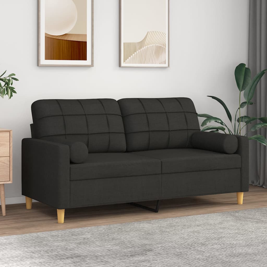 2-Seater Sofa with Pillows&Cushions Black 140 cm Fabric
