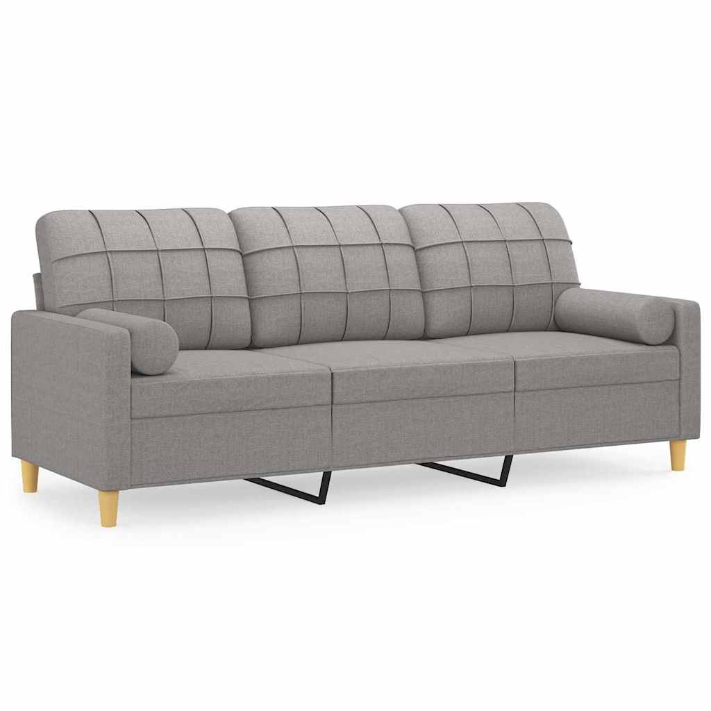 3-Seater Sofa with Pillows and Cushions Light Grey 180 cm Fabric