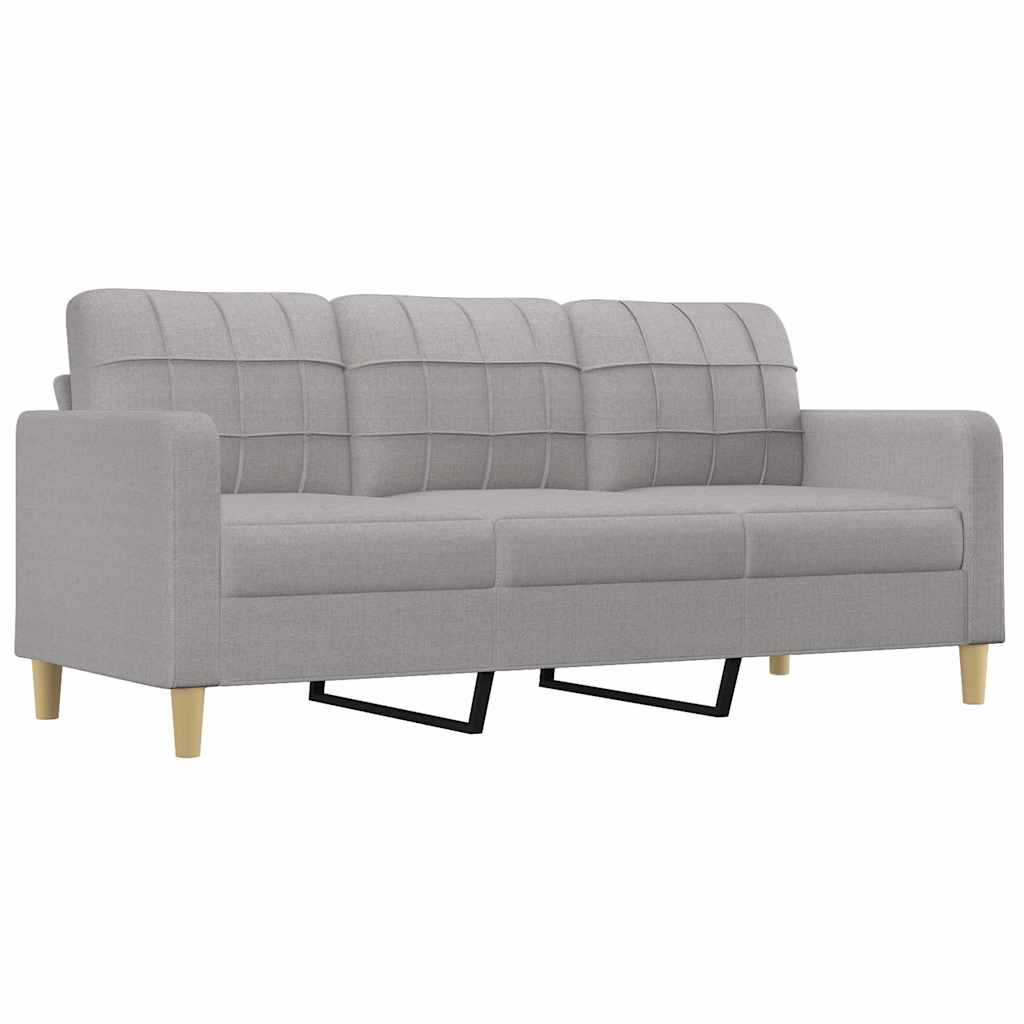 3-Seater Sofa with Pillows and Cushions Light Grey 180 cm Fabric