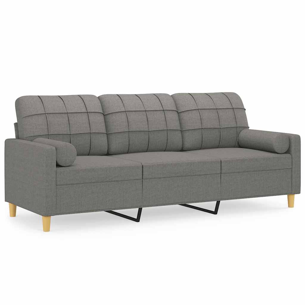3-Seater Sofa with Pillows&Cushions Dark Grey 180 cm Fabric