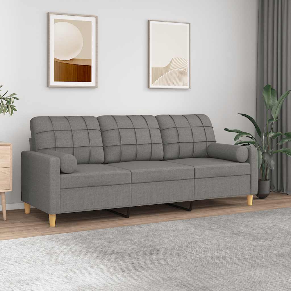3-Seater Sofa with Pillows&Cushions Dark Grey 180 cm Fabric