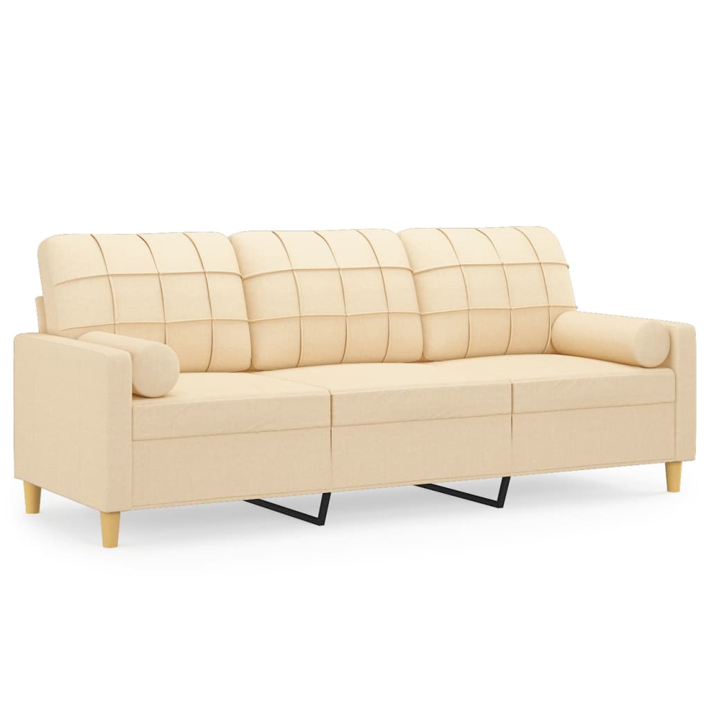 3-Seater Sofa with Pillows&Cushions Cream 180 cm Fabric