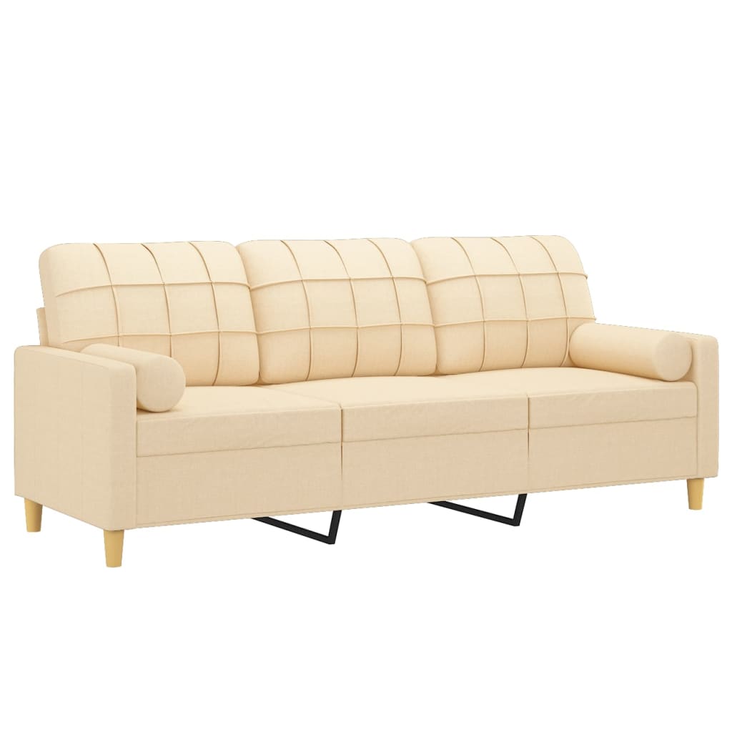 3-Seater Sofa with Pillows&Cushions Cream 180 cm Fabric