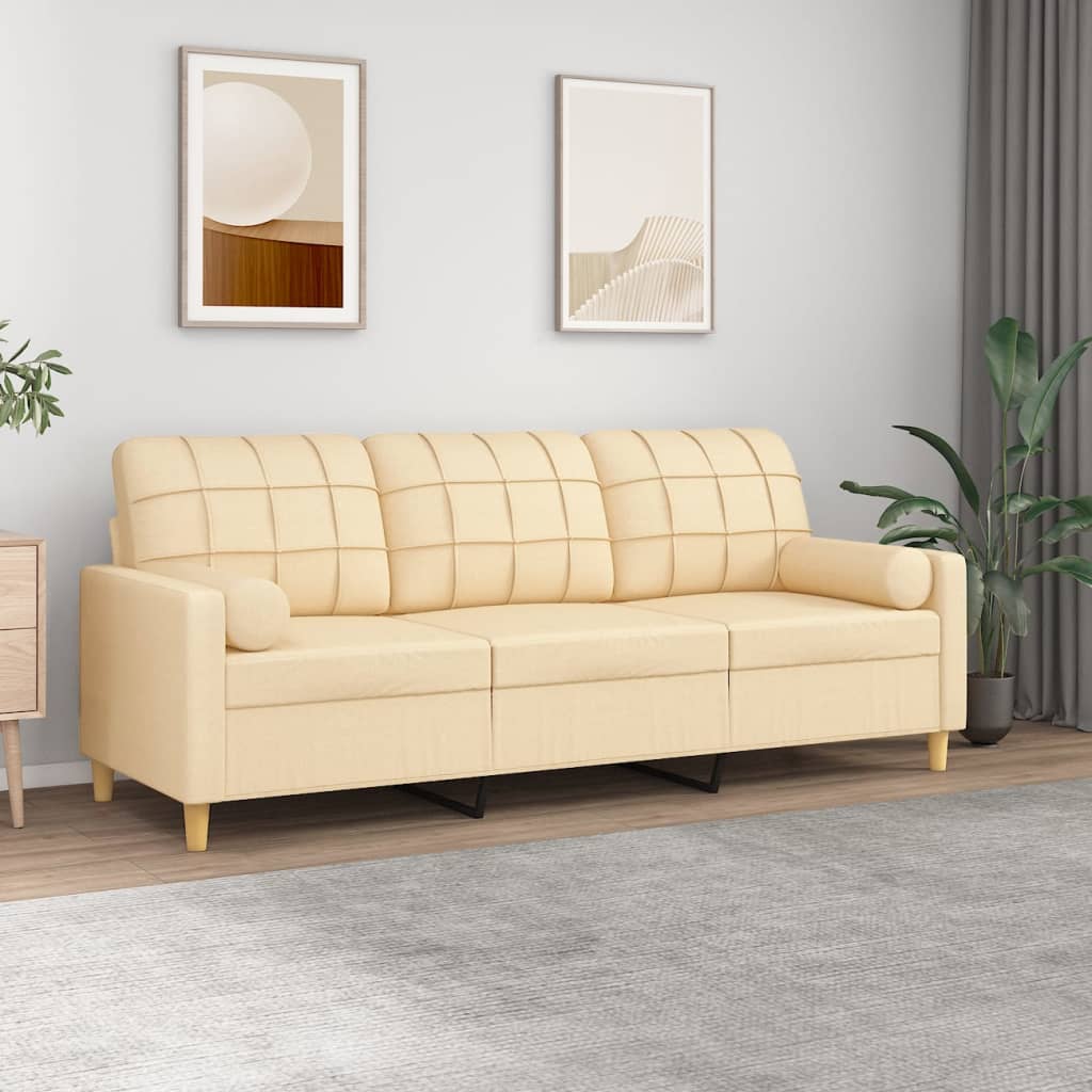 3-Seater Sofa with Pillows&Cushions Cream 180 cm Fabric