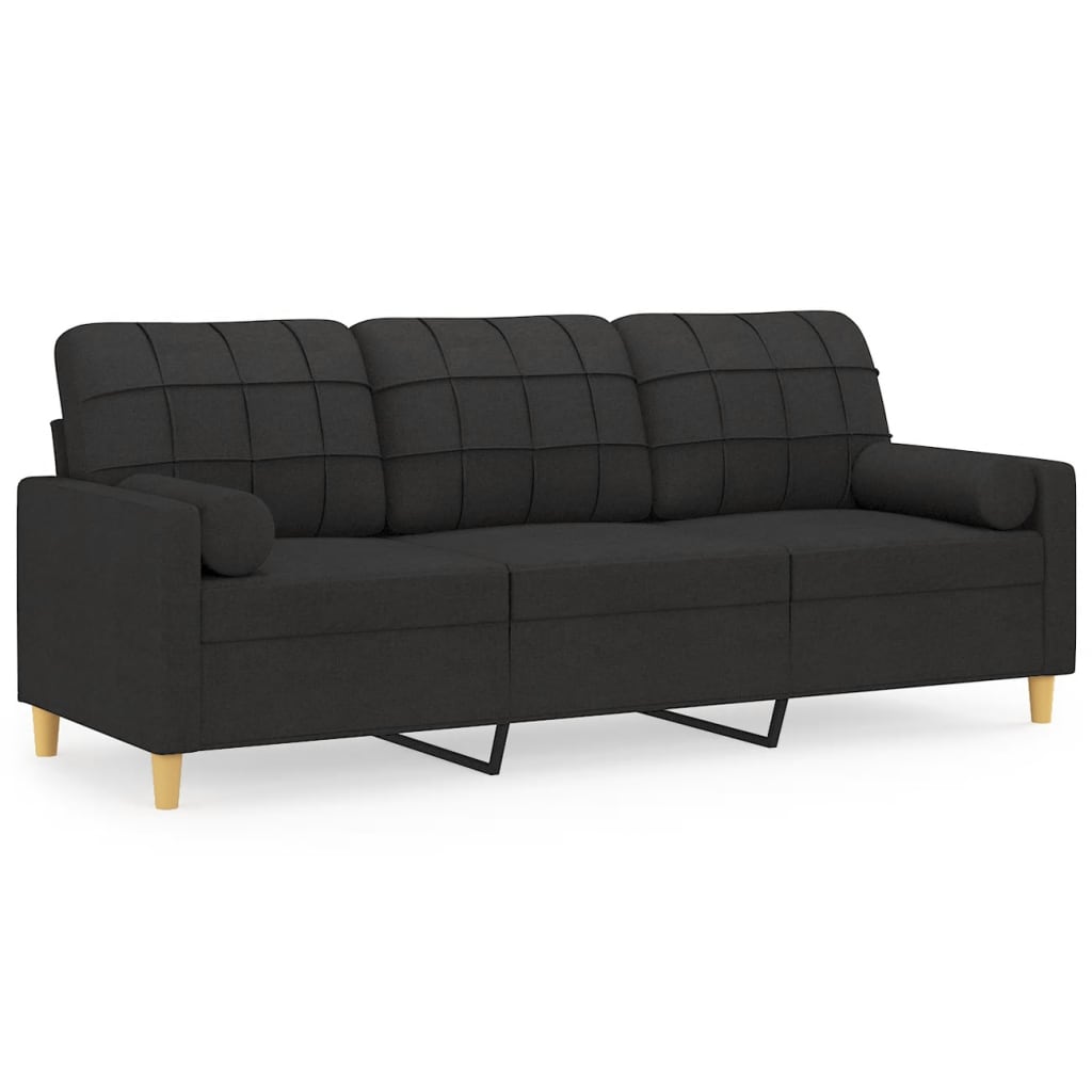 3-Seater Sofa with Pillows&Cushions Black 180 cm Fabric