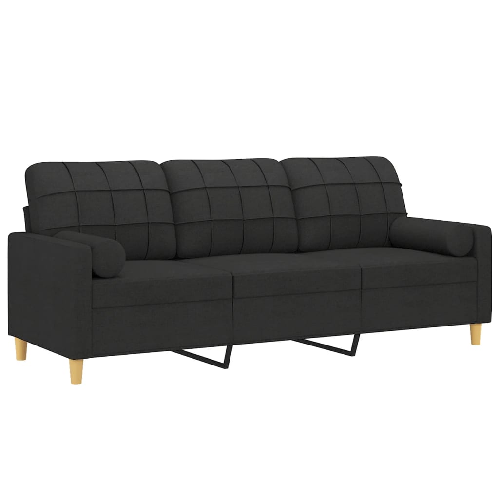 3-Seater Sofa with Pillows&Cushions Black 180 cm Fabric