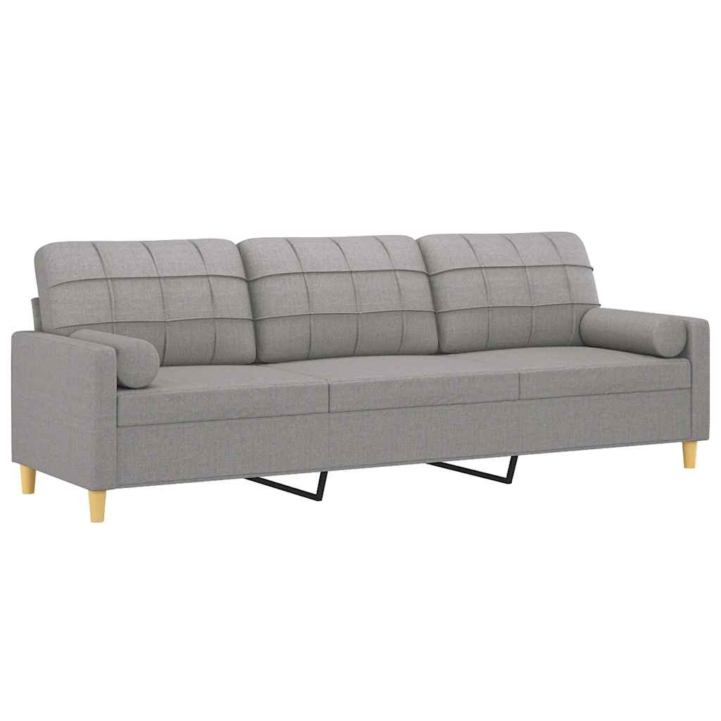 3-Seater Sofa with Pillows&Cushions Light Grey 210 cm Fabric