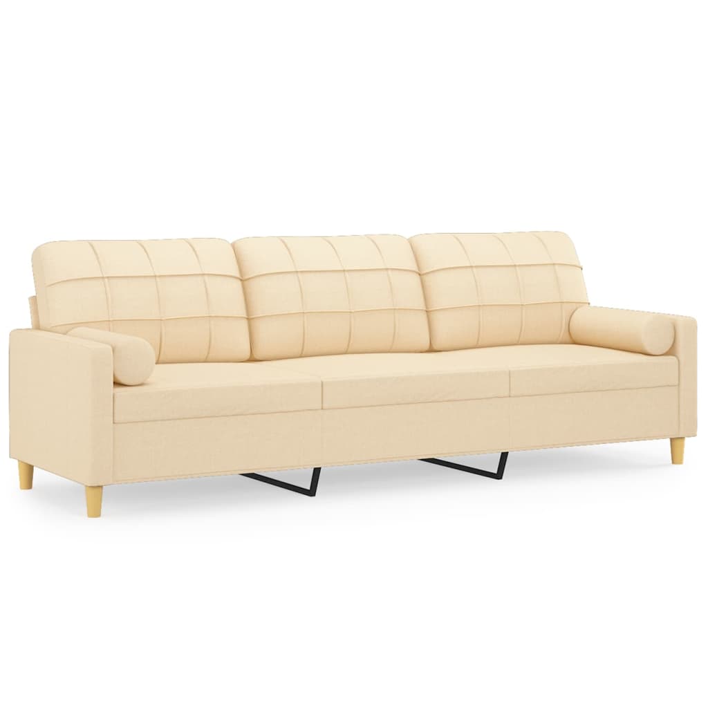 3-Seater Sofa with Pillows&Cushions Cream 210 cm Fabric
