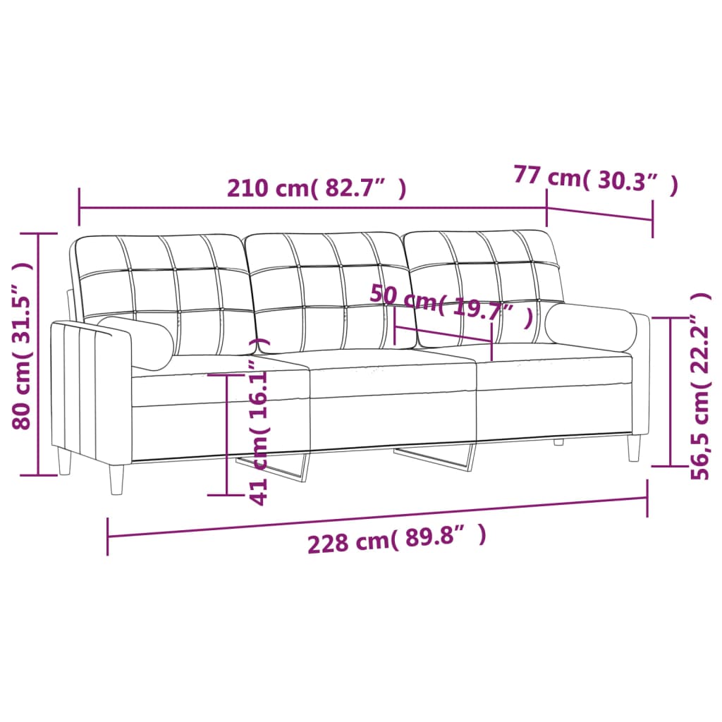 3-Seater Sofa with Pillows&Cushions Cream 210 cm Fabric