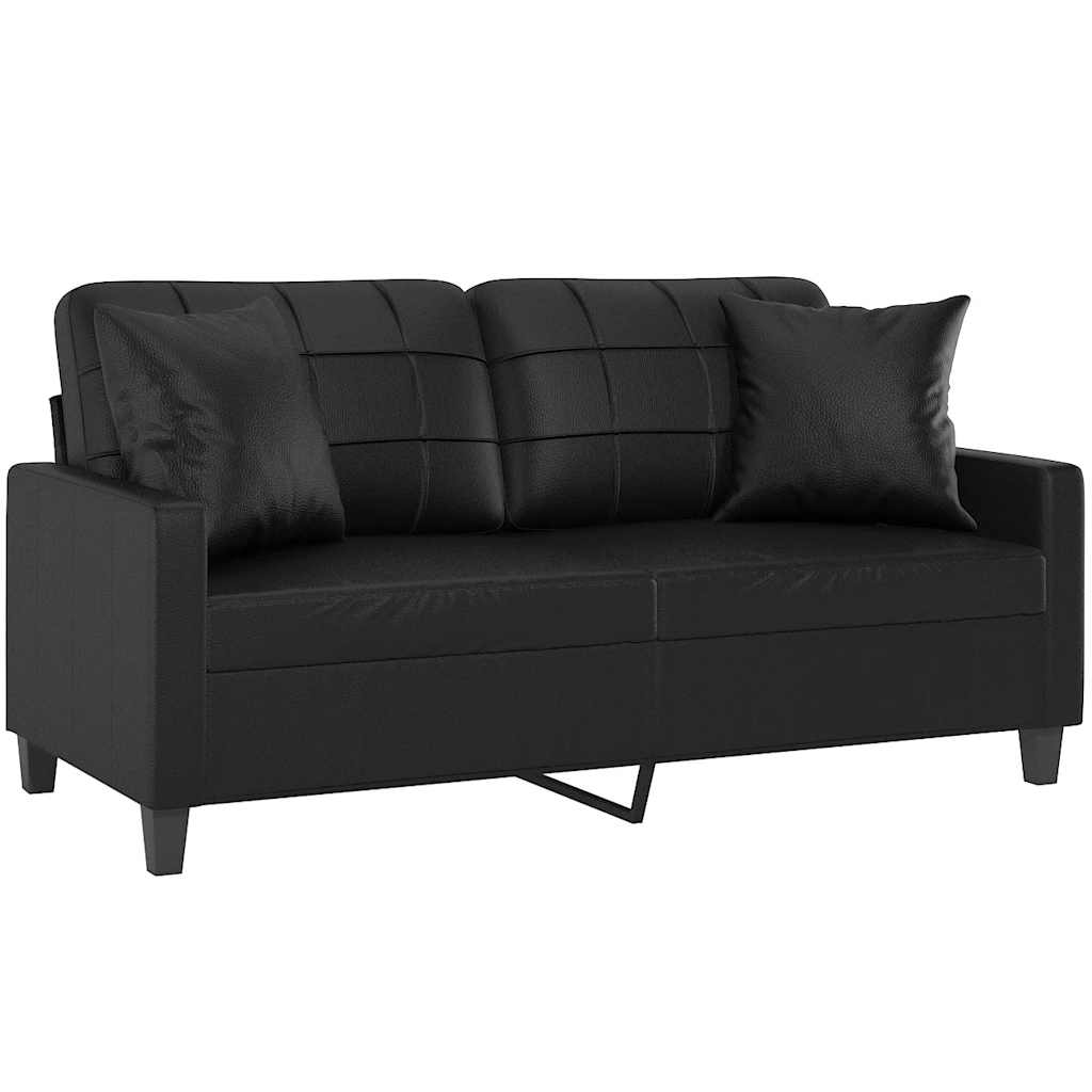 2-Seater Sofa with Pillows&Cushions Black 140 cm Faux Leather