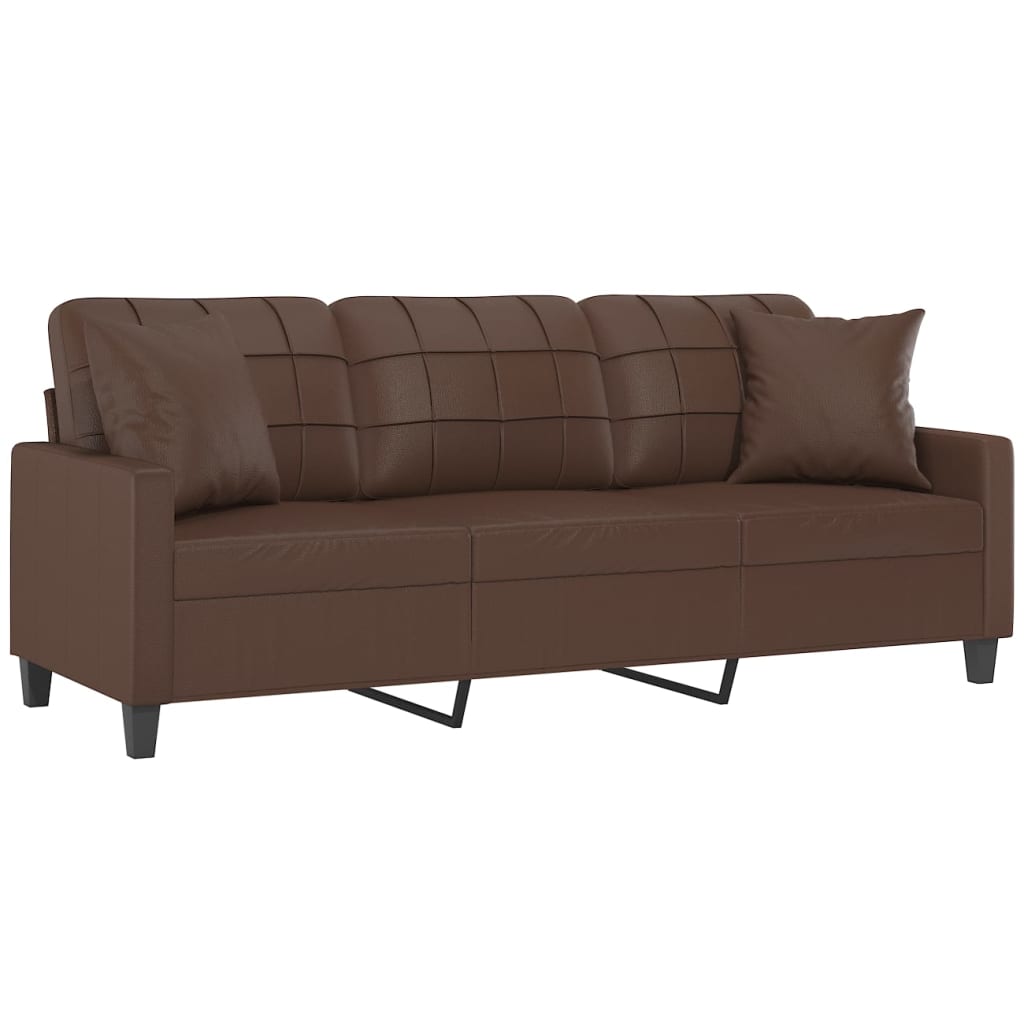 3-Seater Sofa with Pillows&Cushions Brown 180 cm Faux Leather