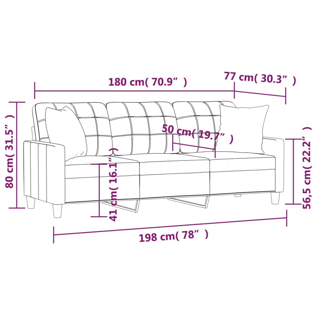3-Seater Sofa with Pillows&Cushions Cappuccino 180 cm Faux Leather